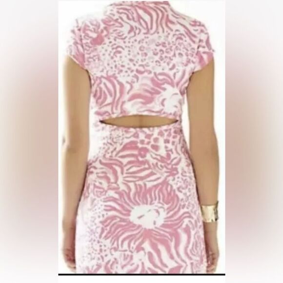 Lilly Pulitzer Rayna Get Spotted Pink Lion Pink Cut Out Back Dress Size XS - Picture 2 of 11